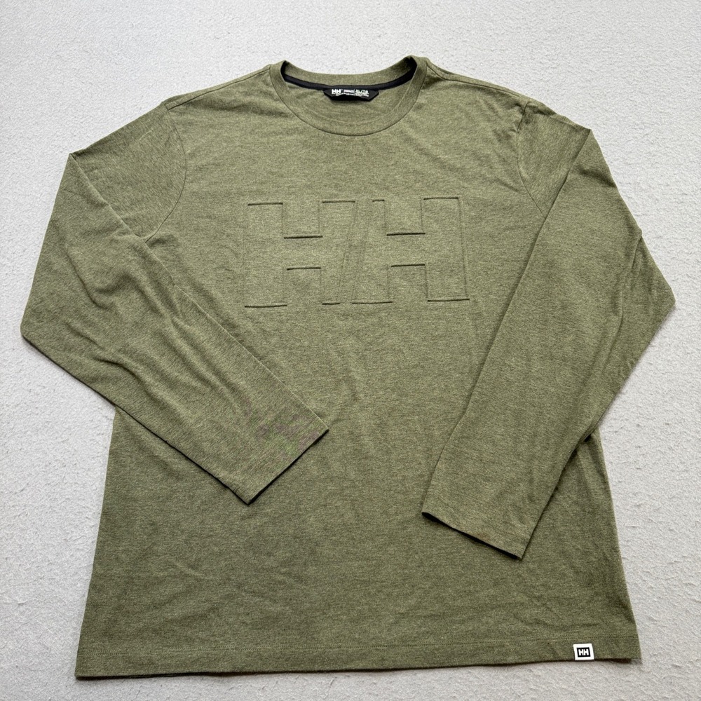 Helly Hansen T-Shirt Mens XL Olive Green Embossed Logo Hunting Outdoor Trekking